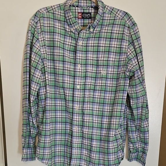 Chaps Green and Blue Plaid Button Down Shirt - Picture 1 of 4
